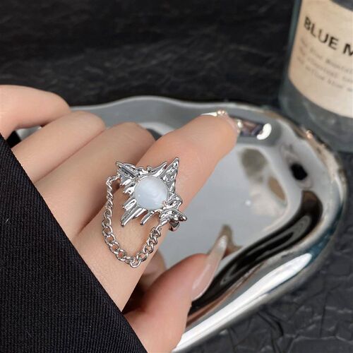 Vintage Irregular Pearl Open Ring for Women Men Punk Gothic
