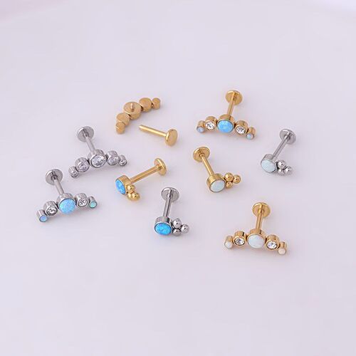 Fashionable 12X8mm Opal Lip Stud with Internal Thread 16G St