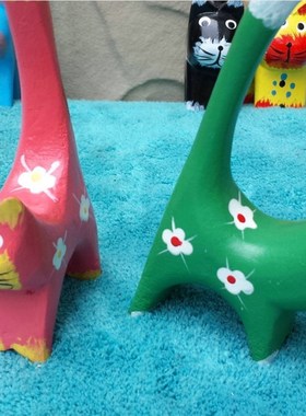 欧式彩绘纯手工木质磨削竖尾小猫件 家居桌面摆件儿童房装饰