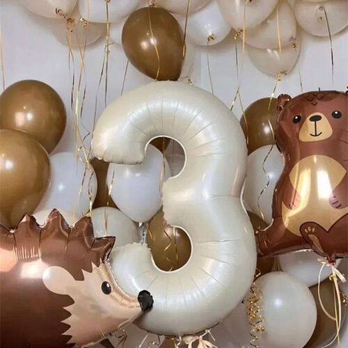 Jungle Bear Rabbit Foil Balloons 40inch Caramel Cream Number