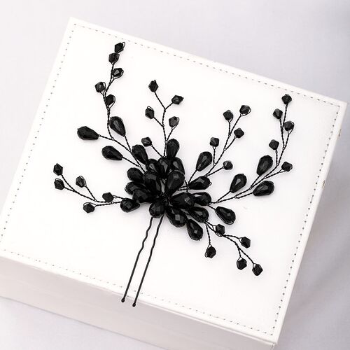 Black Color Crystal Hairpins Handmade Vintage Baroque Tiara