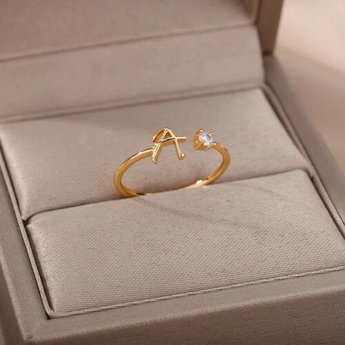 Cute Silver Color A-Z 26 Letters Initial Name Rings for Wome
