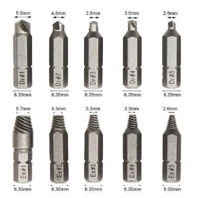 10Pcs 4mm 6.35mm Damaged Screw Extractor Drill Bits
