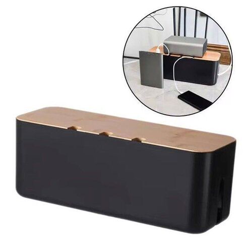 Bamboo Wood Cover, Wire Storage Box, Collection Box, Plug