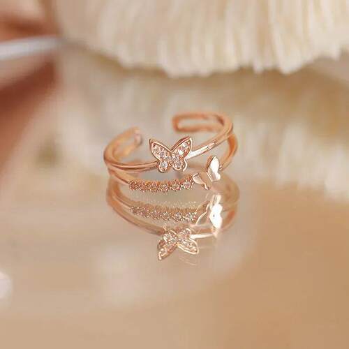 Exquisite Zircon Double Opening Butterfly Ring For Woman Fas