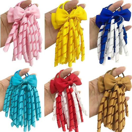 Girl Tassel tail Holders Curly Ribbons Sreamers Hair Ring Cu