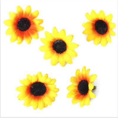 100pcs Lifelike Artificial Plastic Yellow Sunflower Heads Ho