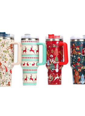 Christmas Thermos Cup Large Capacity Suction Pipe Cup 40oz C