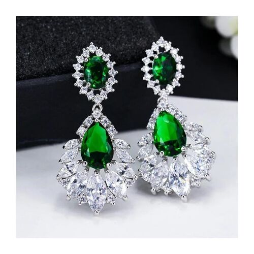 ThreeGraces Vintage Big Water Drop Green Crystal Stone Long