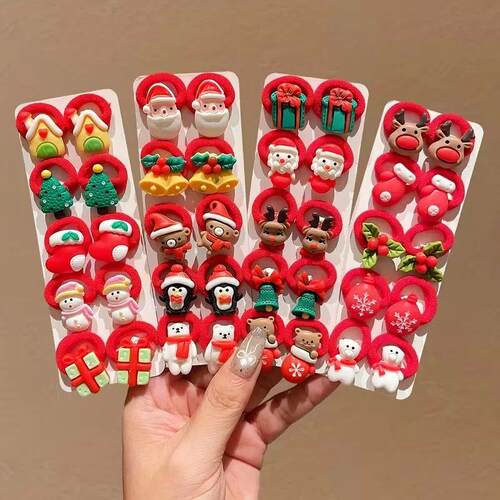 10Pcs/Set Kids Girls Christmas Hair Ties Cute Santa Claus &