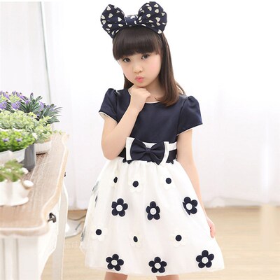 Floral Dress For Girls 2020 Summer Mesh Girls Dress Bow Kids
