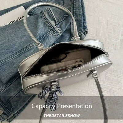 Large Capacity Silver Bag Women Portable Pillow Bag All-Matc
