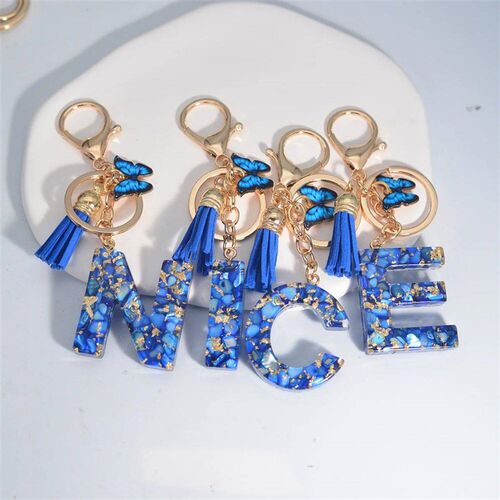 Exquisite Blue Glazed Stone A to Z Resin Keychain 26 Initial
