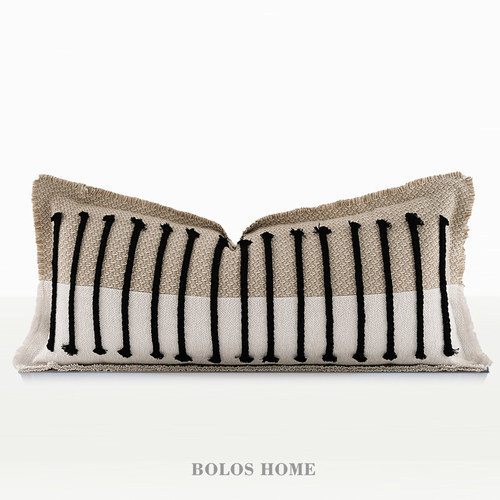 柏洛斯手工编织绳Lng钢琴键中古抱枕高级侘寂风床头腰靠垫