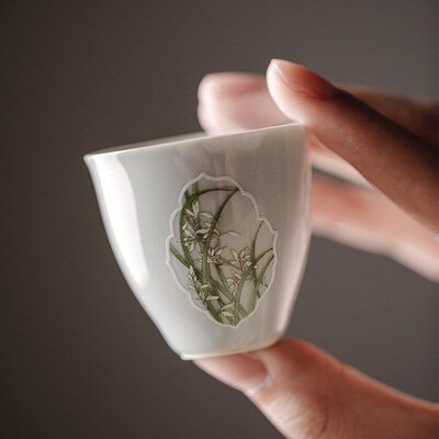 Retro Celadon Handmade Window Orchid Heartwarming Cup Kungfu