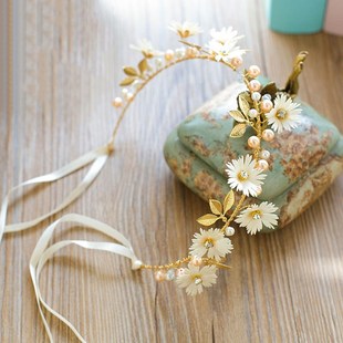 Women Pearl Flower Headband Bridal Garland Headdress Wedding