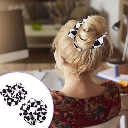 2 Pcs Black and White Checkered Hair Rope Girls Scrunchies