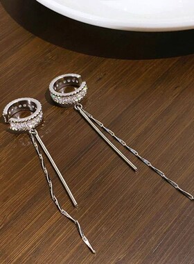 Silver Color Crystal Tassel Non-Piercing Cuff Ear Clip Earri
