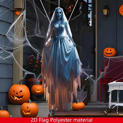 1pc Halloween Skeleton Bride Hanging Flag - Outdoor/Indoor