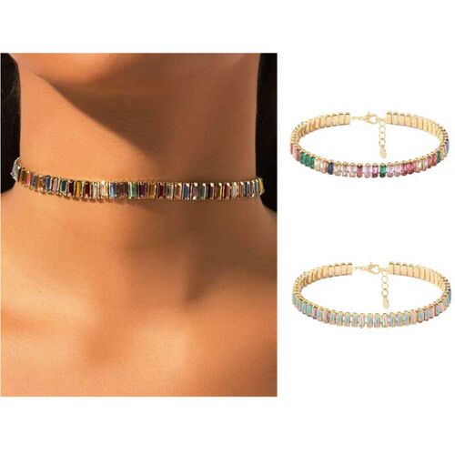 Fashion nd Colour Rhinestone Shiny Choker Neck Chain Womens