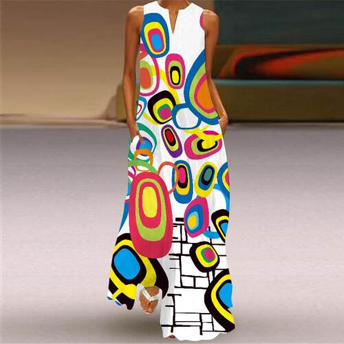 Vintage Women 3D Printing Sleeveless Boho Long Dress Summer
