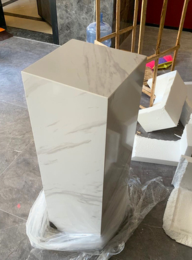 白色大理石底座摆件客厅玄关电视柜旁落地石柱基座摆台石墩雕塑台