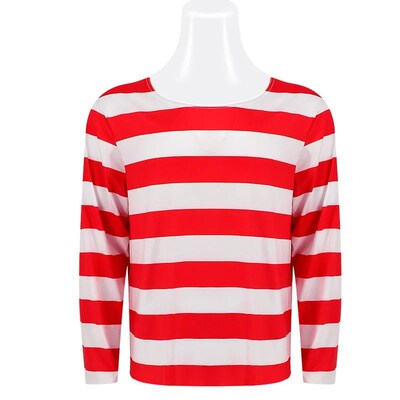 Wheres Waldo Striped Shirt Youth Kids Boys Wally Costume Shi