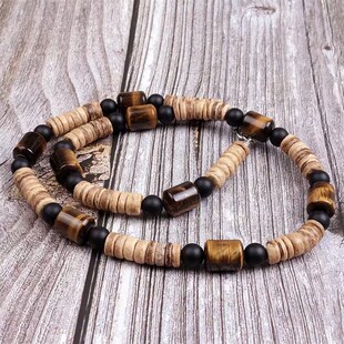 Matte Summer Trendy Black Necklace Men Beads Simple Stone