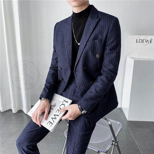 。Autumn and winter mens suit suit stripe tend leisure hand