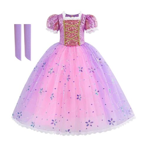 Rapunzel Princess Dress Girls Purple Puff Sleeve Sequin Hall