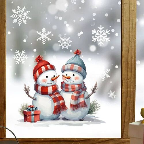 New Year Windows ers Cartoon Snowman Snowflakes Christmas Wi