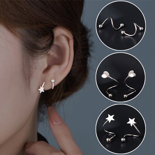 Stainless Steel Spiral Twisted Lip Ring Tongue Piercing Hear