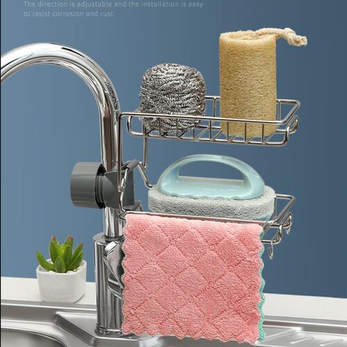 Kitchen Faucet Holder Soap Drainer Shelf Basket Organizer
