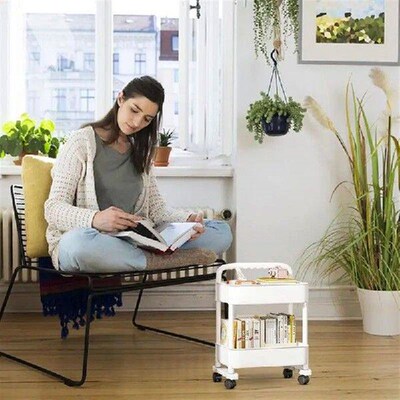 2/3/4 Tier Movable Bookshelf Trolley Rolling Storage Cart