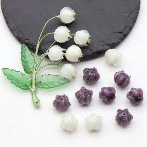 Handmade luminous glass bead persimmon bell orchid headband