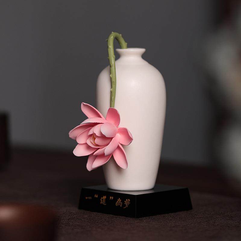 德化陶瓷手工莲花小摆件禅意家居客厅茶室茶道简约小花瓶桌面装饰,鲜花速递/花卉仿真/绿植园艺,割草机/草坪机,淘宝优惠券,粉丝福利购,淘宝优惠卷