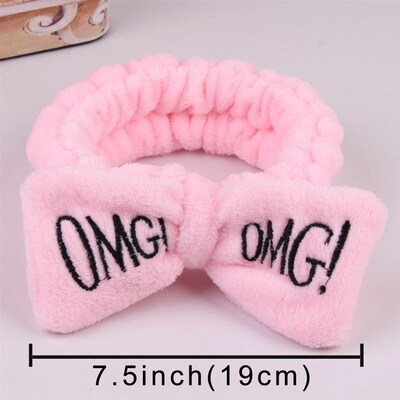 2021 New OMG Letter Coral Fleece Wash Face Bow Hairbands For