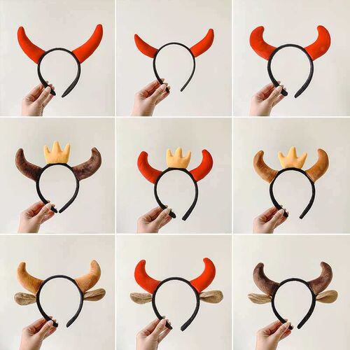 Festive Red Horn Headband Girls Cute Cartoon Tau Event Party
