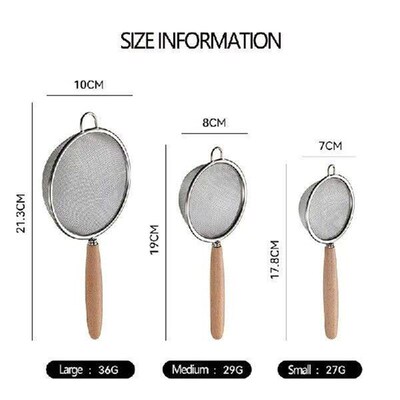 Wooden Handle Stainless Steel Small Colander Fine Mesh Oil