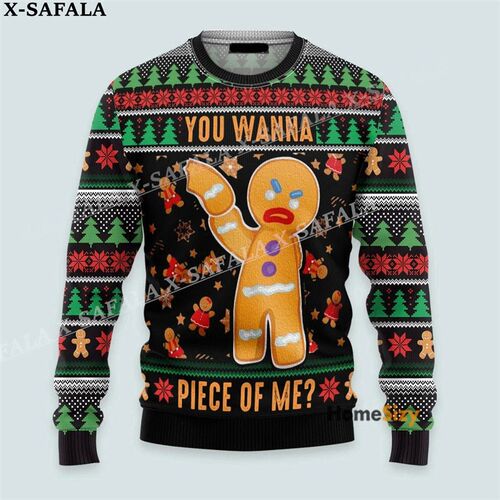 Oh Snap Gingerbread Man Bite Me Ugly Christmas Knit Sweaters
