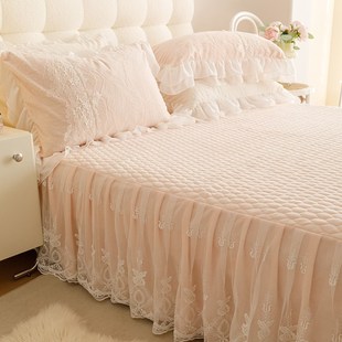 类蕾丝花边床裙单件夹棉加厚冬天保暖法莱绒床罩加绒床