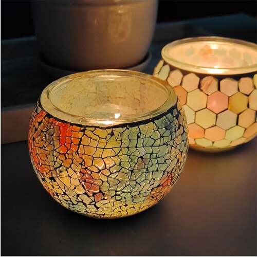Romantic pure handmade Mosaic glass candle holder filled wit