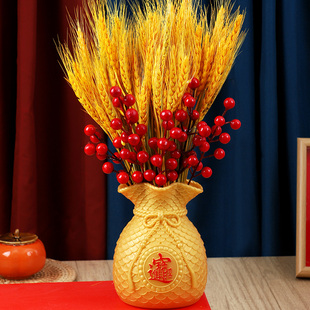 乔迁客厅新居装饰品新年金黄麦穗旺财花瓶福袋大麦招财摆件金麦子
