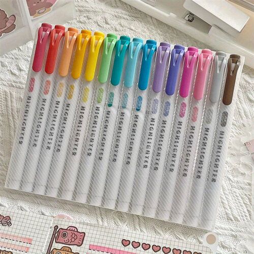 15-Color Pastel Highlighter Set, Double-Ended Highlighters w