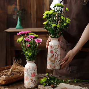 彩菊陶瓷小口径花瓶艺术复古怀旧田园风格创意家居摆饰插花办公桌