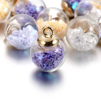 10Pcs Charms Star Sequins Transparent Glass Ball 16mm Pendan