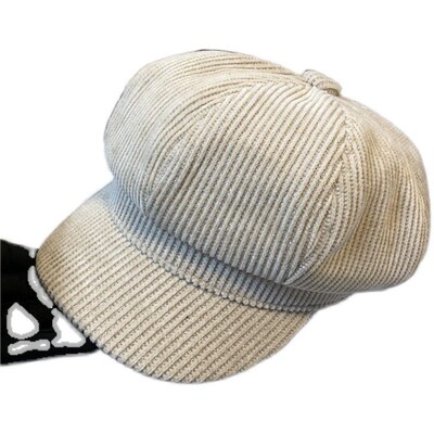 Solid vintage corduroy octagon for women Korean beret