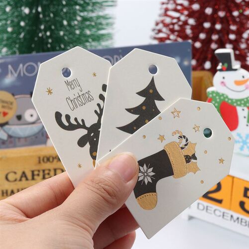 50PCS Christmas Labels Kraft Tag Kraft Paper Hang Tags Party