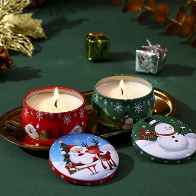 Christma scented candles in tin cans 4pcs