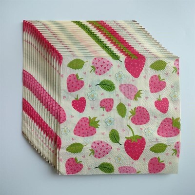 Love Heart Strawberry Paper Napkins 爱心草莓餐巾纸婚礼纸巾